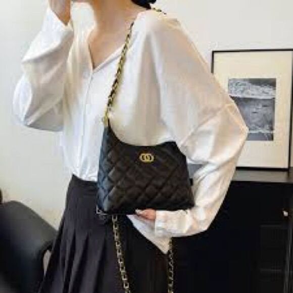 Designer Black Quilted Shoulder Crossbody Bag - Picture 1 of 12